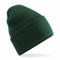 The BC40R, a green knit beanie with a folded brim from Beechfield, is displayed against a white background.