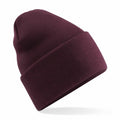 BC40R, a cozy maroon knit beanie from Beechfield, with a folded brim, showcased on a white background.