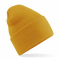 A Beechfield BC40R yellow knit beanie hat featuring a folded brim.