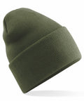 The BC40R by Beechfield is a green knit beanie featuring a folded cuff, showcased on a white background.