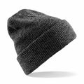 The Beechfield BC425, a dark gray knit beanie hat featuring a folded brim, is displayed against a white background.