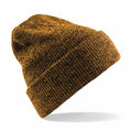 A comfortable, woven beanie from Beechfield (Product Name: BC425) in a deep marled brown hue, displayed against a white backdrop. The knit texture is noticeable, with the hat angled slightly to create a shadow beneath it.