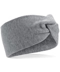 A Beechfield BC432 headband in gray featuring a knitted design with a twist.