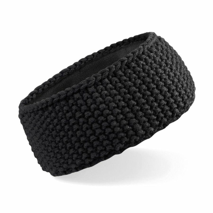 A Beechfield BC434 headband with a black textured knit design.