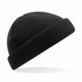 BC43R by Beechfield, a black beanie knit with a folded cuff, displayed against a white backdrop.