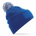 Beechfield's BC443 features a blue knit beanie design, complete with a pom-pom on top and a folded brim.