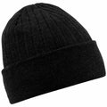 A Beechfield BC447 black knitted beanie featuring a folded brim.