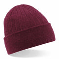 Beechfield BC447, a maroon knitted beanie featuring a fold-up brim, showcased against a white background.
