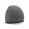 A Beechfield BC44C gray knit beanie featuring a black trim at the bottom.