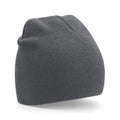 A grey beanie hat from the brand Beechfield, with product name BC44R, is displayed against a white background. The hat features a simple ribbed texture and a slouchy style, complete with a slight fold at the top.