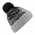 Beechfield's BC459 is a knitted beanie with a pom-pom, featuring a black and gray cable-knit pattern and a fold-over cuff.