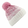 Product BC459 by Beechfield is a pink and white beanie featuring a cable knit pattern and topped with a pom-pom.