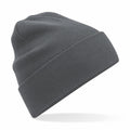 The Beechfield BC45N knit beanie in gray is showcased against a white background. The soft beanie, featuring a folded brim, appears slightly tilted and seems to float in the image.