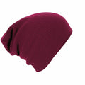 The BC461 Beechfield knit slouch beanie hat in maroon is displayed on a white background.