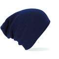 The BC461 beanie hat from Beechfield, featuring a blue ribbed knit design, is showcased against a white background.