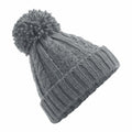 A Beechfield BC480 gray knitted beanie featuring a pom-pom on top.