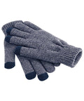 A pair of Beechfield BC490 gray knit gloves featuring dark blue fingertips and cuffs.