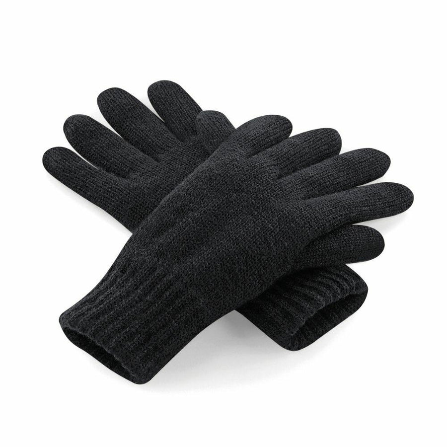 A pair of Beechfield BC495 black knitted gloves is arranged on a white background, with one glove slightly overlapping the other.