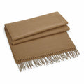 A folded BC500 scarf from Beechfield in brown, featuring fringed ends.