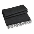 A neatly folded Beechfield BC500 dark gray scarf with fringed ends, placed on a white background.
