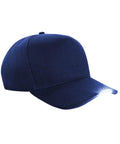 A Beechfield BC515 baseball cap in navy blue with an LED light on the brim.
