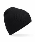 A Beechfield BC51N black ribbed knit beanie, featuring a folded cuff, is pictured against a white background.