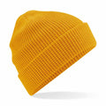 The Beechfield BC52N, a bright yellow knit beanie hat featuring a folded brim, is displayed against a white background.