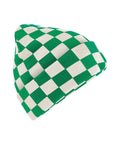 The Beanies knitted hat features a green and white chequered pattern and is shown against a white background.