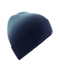Beanies with a folded brim feature a gradient colour shift from dark navy blue at the base to light blue at the top, displayed on a white background.