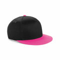 Beechfield's BC615 baseball cap in black features a vivid pink brim and top button, set against a white background.
