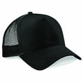 Beechfield BC640 black trucker hat featuring a mesh back and a curved brim.