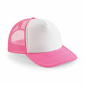 The Beechfield BC645 is a trucker cap featuring a white front panel and a pink mesh back. It includes a pink brim with visible stitching, and the mesh design provides ventilation for a casual, sporty appearance.