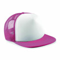 The Beechfield BC645 trucker cap features a white front panel with a pink mesh back and brim, styled at an angle to the left.