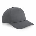 The BC649 by Beechfield is a simple gray baseball cap featuring a curved brim and an adjustable back strap, displayed against a white background.