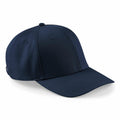 A Beechfield BC651 baseball cap featuring a curved brim and button top in plain navy blue.