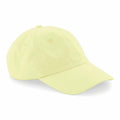 The BC653 light yellow baseball cap by Beechfield is displayed against a plain white background. This simple, unadorned cap features a curved brim, an adjustable strap at the back, and stitching details on the panels and brim.