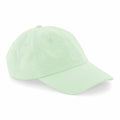 The Beechfield BC653, a light green baseball cap with a curved brim and button top, is showcased against a white background.