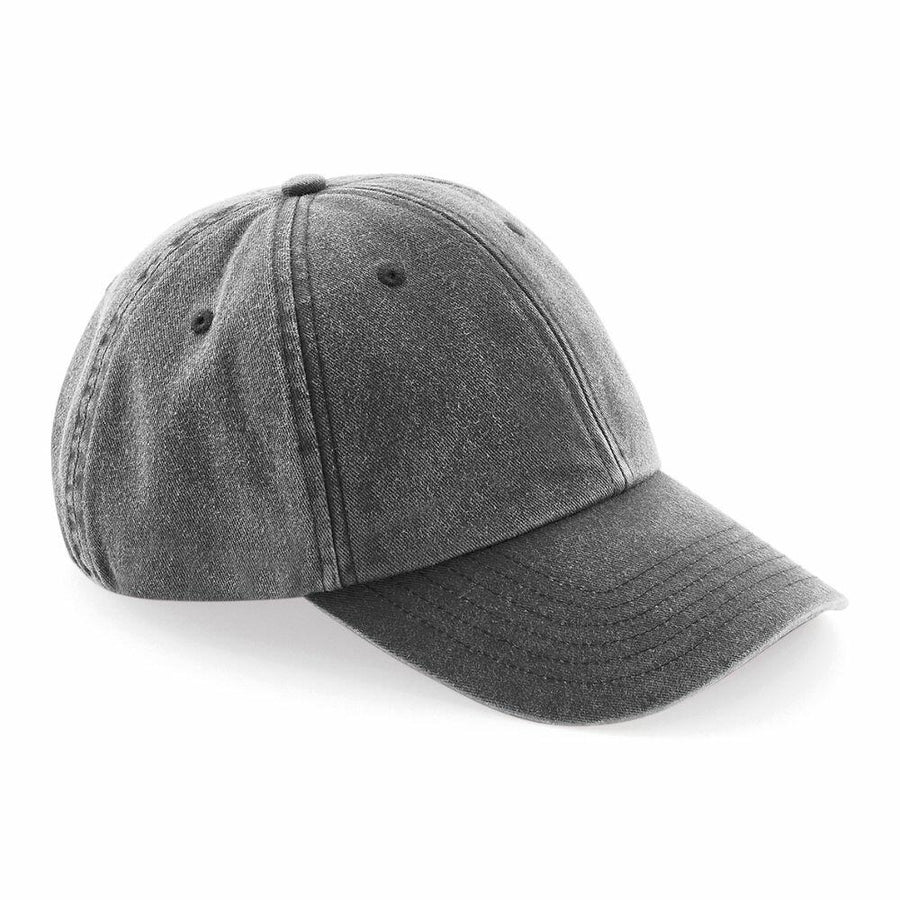 A curved-brim BC655 baseball cap from Beechfield in gray, showcasing its visible stitching from a side angle.