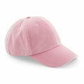 Introducing the Beechfield BC655, a light pink baseball cap featuring a curved brim and adjustable strap. Made from soft, slightly textured fabric, this stylish cap is showcased at an angle against a plain white background.