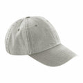 Introducing the Beechfield BC655: a light gray baseball cap with a curved brim and six-panel design, featuring visible stitching and eyelets on each panel for enhanced ventilation.