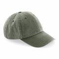 Introducing the BC655 by Beechfield: a soft green baseball cap featuring a curved brim, six panels, and an adjustable strap at the back. The fabric boasts a subtle texture, perfect for achieving a casual look.
