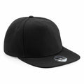 A Beechfield BC660 black snapback cap featuring a sticker on the visor.