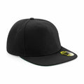 Beechfield's BC660 is a black baseball cap featuring a flat brim and a size sticker on the visor.