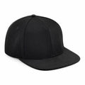Beechfield BC661 black baseball cap with a flat brim, shown from a front-side angle.