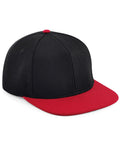 A Beechfield BC661 baseball cap in black with a red brim and top button.