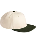 The Caps product features a cream crown, dark green flat brim, matching green top button, and ventilation eyelets on each panel, displayed against a white background.