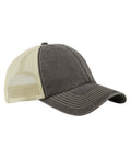 Caps: Brown baseball cap featuring beige mesh back panels and white stitching on seams and brim, displayed against a plain white background.