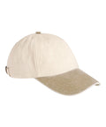 The Caps product is a beige baseball cap with a curved brim, metal adjustable strap at the back, and visible stitching on the brim and panels, shown on a white background.