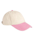 The Caps features a cream-coloured crown and light pink curved brim, with a metal adjustable strap at the back. Shown against a white background.