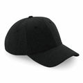 The Beechfield BC677 is a plain black baseball cap featuring a curved brim and a button on top, displayed at an angle.